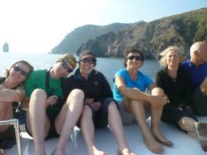 On the way back to Lipari after our swim to the boat!